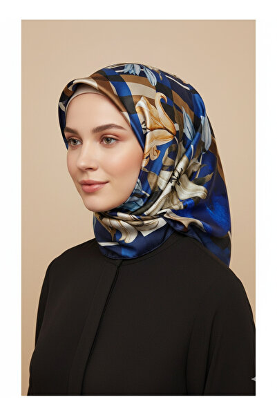 Levidor 90x90 İpek Görünümlü Lacivert Kristal Eşarp – Kaymayan Twill Şık Tasarım