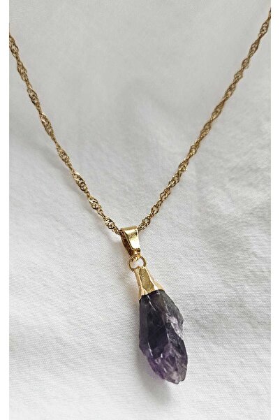 MITH SB TAKI قلادة من الفولاذ المقاوم للصدأ مع حجر الأميثيست الخام الطبيعي (حجر مفيد للتوتر)