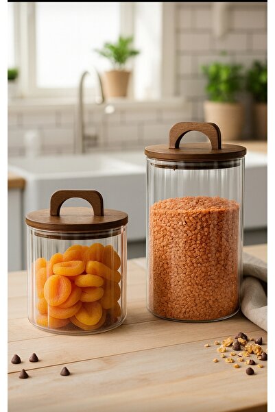 Paşabahçe Büyük Boy Cam Saklama Kabı Akasya Kapaklı 2450ml-1750ml Mutfak Erza...