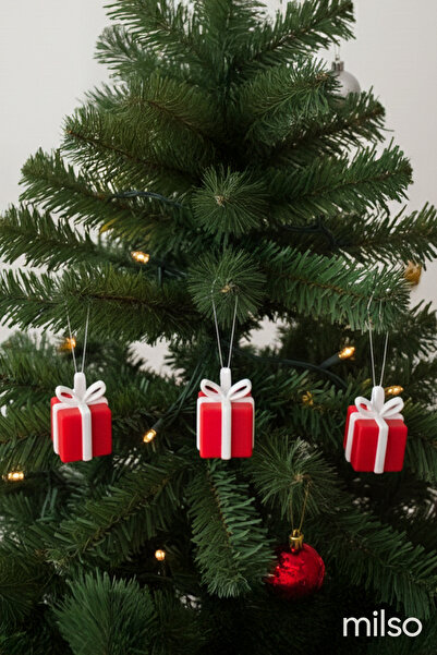 MİLSO Hediye Paketi Yılbaşı Ağacı Süsü – Kırmızı Beyaz Renkli - 1 Adet