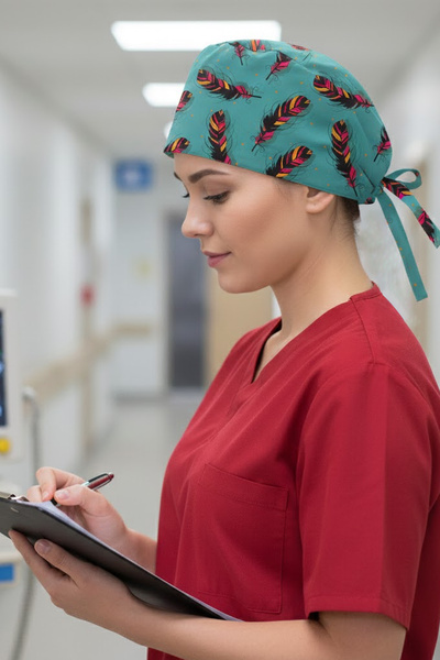 Lion Üniforma Yeşil Tüy Desenli Cerrahi Bone Unisex – Likralı Doktor Hemşire ...