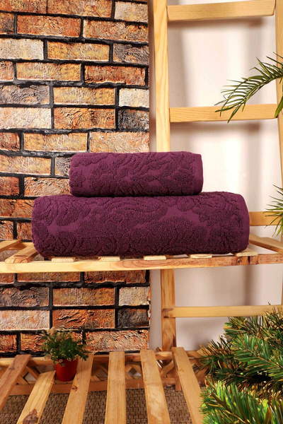 Mira Home طقم مناشف حمام من قماش الجاكار مكون من قطعتين، نمط نسيجي، أرجواني