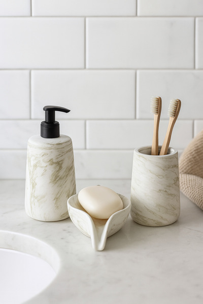 Zigzag Home Model decorativ din marmură, 3 piese, model oval, set de baie, do...