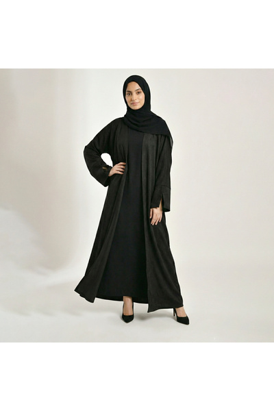 LAMHA عباية سوداء شتوية بقماش الشامواه