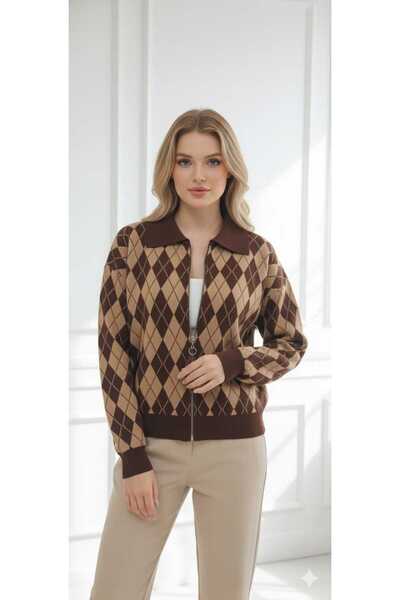 ZARİNCE LİFE سترة نسائية منسوجة بسحاب بنمط أرجايل