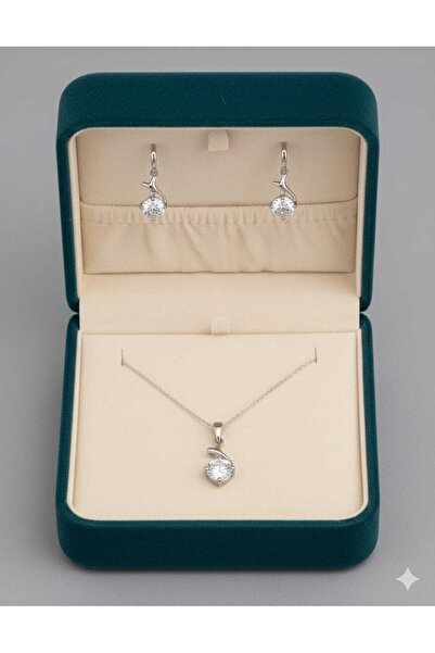 SOSYETEZGAHI Steel Zircon Stone Necklace Earring Set