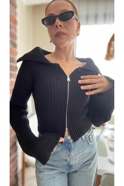 SUİD Black Madonna Collar Double Zipper Knitwear