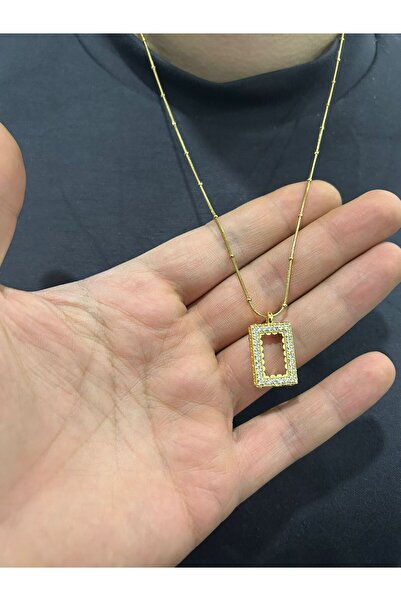 şinda takı Dorikalı İnce Zincirli Kolye Külçe Gram Altın Uyumlu Çerçeve Zirkon Kolye