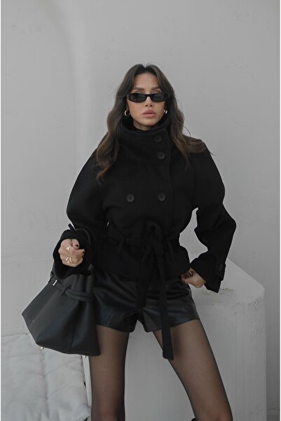 Havoş Siyah Arica Dik Yaka Kısa Kaşe Kaban