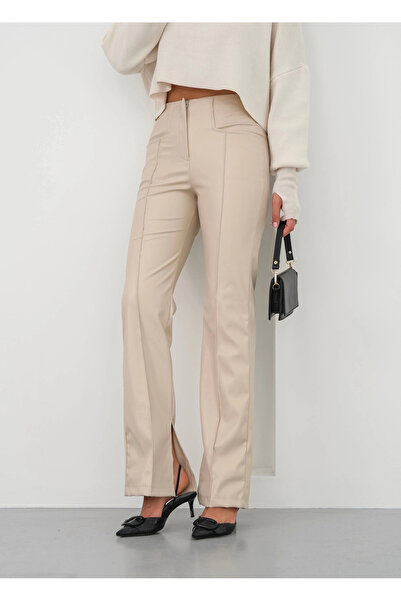 Işıltı kidss Spanish y Slit leg leather pants beige hn