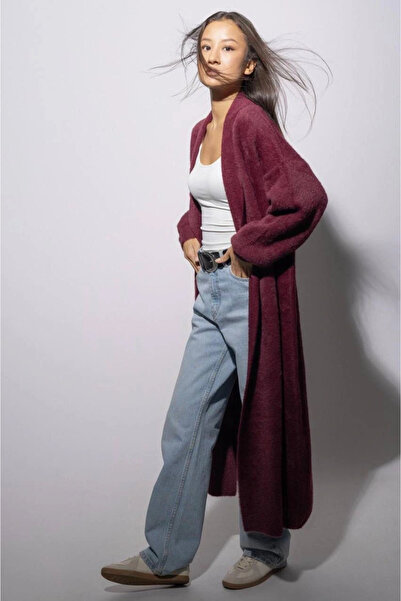 esilamoda Kadın Bordo Sakallı Uzun Hırka