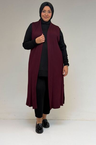 Eslina 34000 Plus Size Combed Cotton Wear-Off Vest - Burgundy