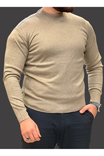 SAVARA Men's Regular Fit Milk Coffee Half Turtleneck Wool Sweater
