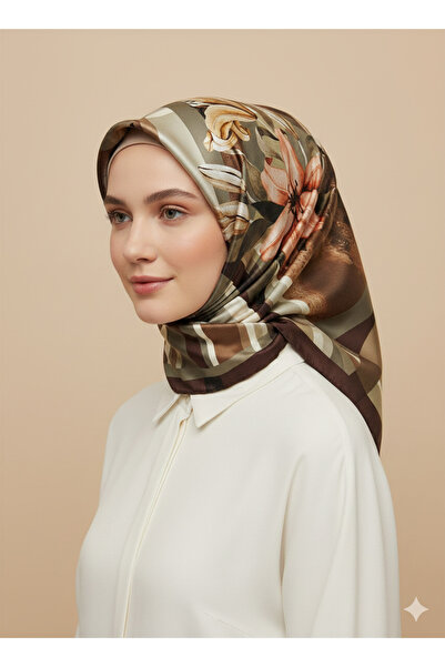 Levidor 90X90 Silk-Look Brown-Khaki Green Crystal Scarf – Non-Slip Twill Styl...