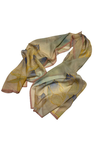 OMG Esarfa dama din matase naturala, cu model lotus, 55x175cm