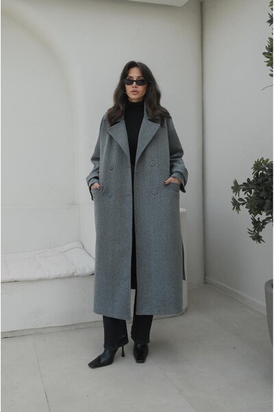 Havoş معطف كاشي رمادي فاتح بحزام طوكيو