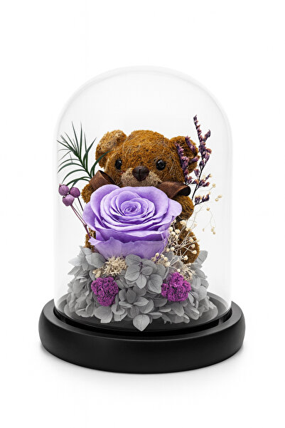 OEM Dome 19x11 cm with Teddy Bear and Purple Cryogenic Rose Premium Gift Decor