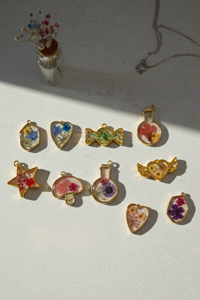 shop 2 Adet Gerçek Kurutulmuş Çiçekli Epoksi Kolye Ucu Seti - Rastgele 2 Mode...