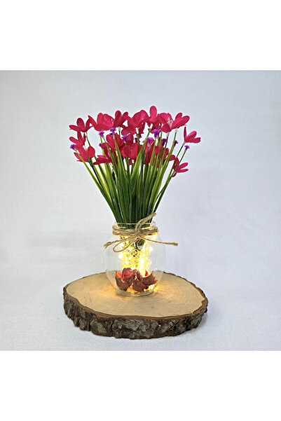 STDEKOR مزهرية زخرفية مع زهور النرجس الفوشيا وأضواء LED