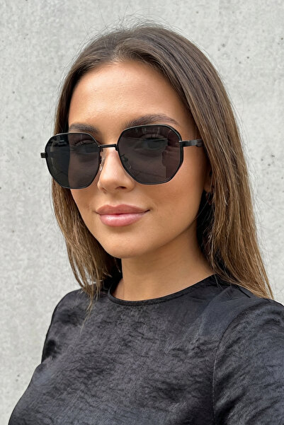 Kapin Metal Design Hexagon Unisex Sunglasses - Black