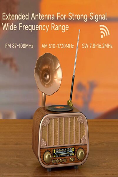 ULTRATEKNO MD-1318BT Gramofon Görünümlü Bluetooth Hoparlör | 3 Bant Nostaljik Radyo | USB TF AUX | Type-C Şarj