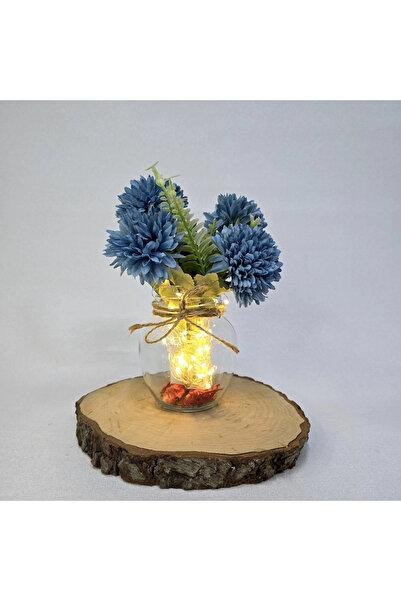 STDEKOR Decorative Vase with Blue Chrysanthemum Flowers and Led Lights