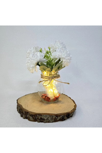 STDEKOR مزهرية زخرفية مع زهور الأقحوان البيضاء وأضواء LED