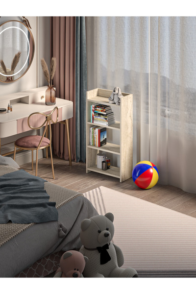 PDMPOİNT DOLAP MARKET Trend Kitaplık 4 Raflı - Traverten