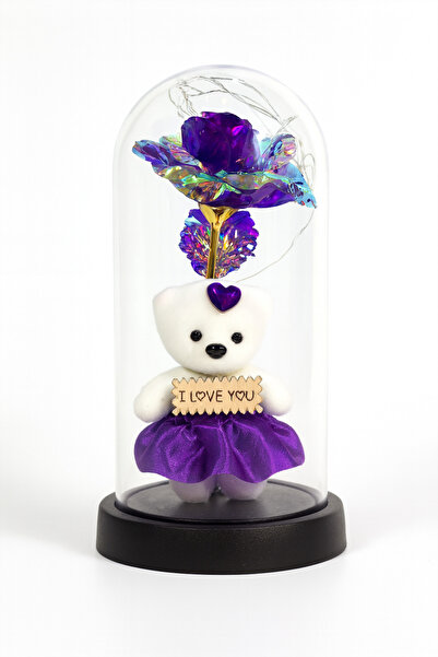 OEM Dome 22x11cm with Elegant Teddy Bear and Multicolor LED Rose – Romantic Gift