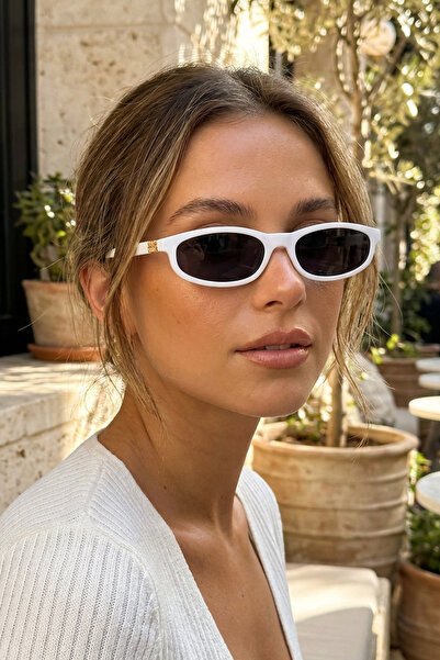 Kapin Melon Geometrik İnce Güneş Gözlüğü - Beyaz