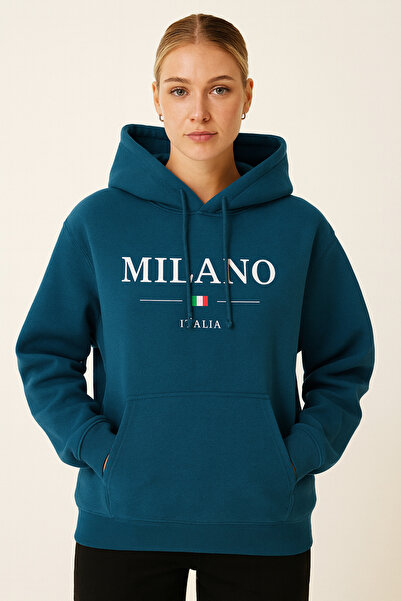 MARKATEM Hooded Kangaroo Pocket 3-Thread Cotton Milano Print Sweatshirt
