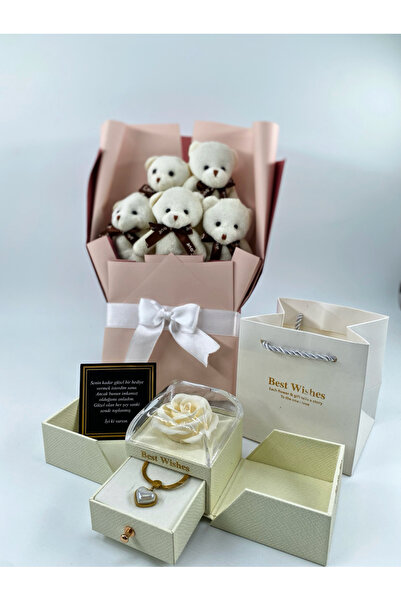 aromahediye 14 AYAR ALTIN KAPLAMA İNCİ KALP İTALYAN KOLYE AYICIK BUKETİ BEYAZ...