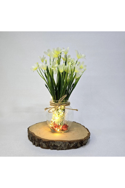 STDEKOR Decorative Vase with White Daffodil Flowers and Led Lights