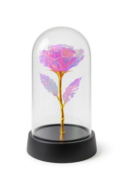 OEM Eternal Rose in Plastic Dome 15 cm LED Lights – Iridescent Rainbow Batteries Included Gift Box