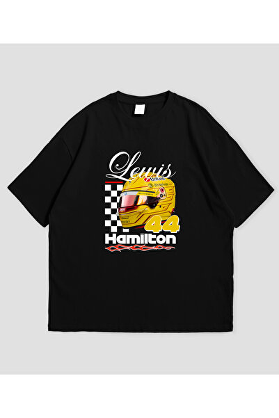 SVART WEAR تي شيرت لويس هاميلتون 44 كاسك مطبوع قصة فضفاضة للجنسين