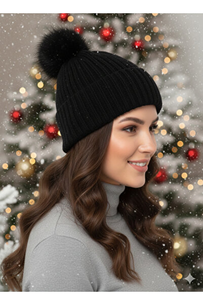 STELLA VESTİNO Simli Kışlık Ponponlu Örgü Bere | Kadın & Erkek Unisex Kalın Kışlık Bere