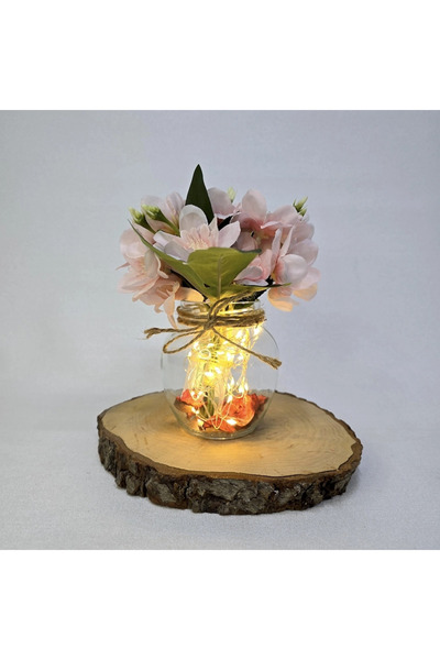 STDEKOR مزهرية زخرفية مع زهور الياسمين الوردية وإضاءة LED