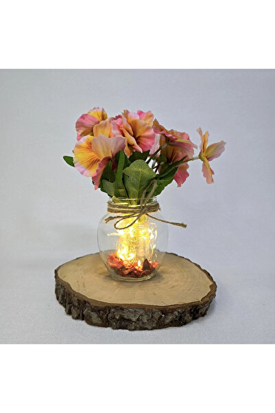 STDEKOR مزهرية زخرفية مع زهور بنفسجية وردية وإضاءة LED