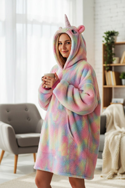 Star Fashion Hanorac stil patura cocolino groasa, cu maneci lungi si gluga, m...