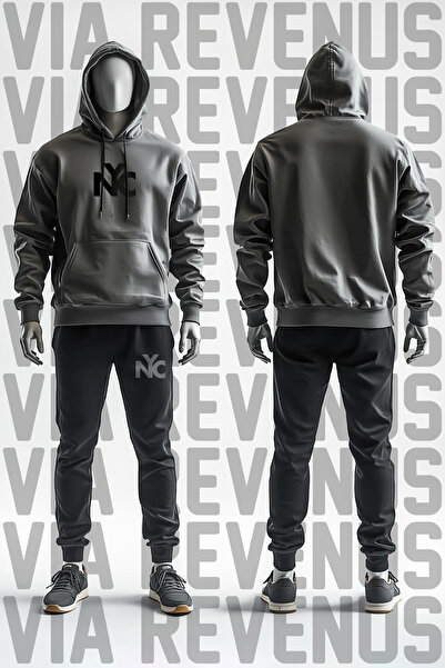 Vordevia طقم رياضي NYC مطبوع 3iplik مبطن بالصوف بغطاء رأس