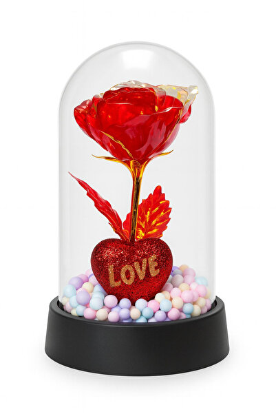 OEM Eternal Rose in Dome 15 cm LED Lights – Plastic Batteries Included Romantic Decor