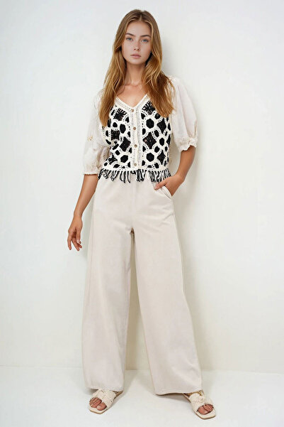 bacc Women's Beige Double Pocket Gabardine Palazzo Pants Bchnw-251185