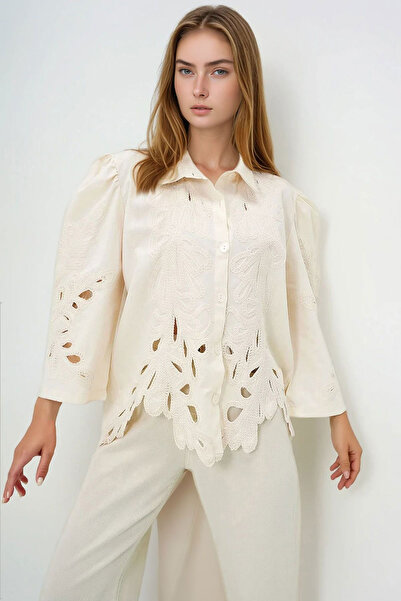 bacc Cămașă țesută cu design brodat Vanilya Süzene pentru femei BCHESQ-251073