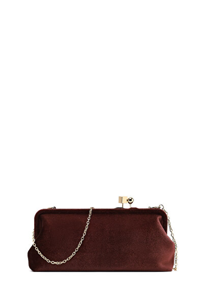 Derimod Women's Brown Long Strap Velvet Portfolio Bag 25Abdus29016F