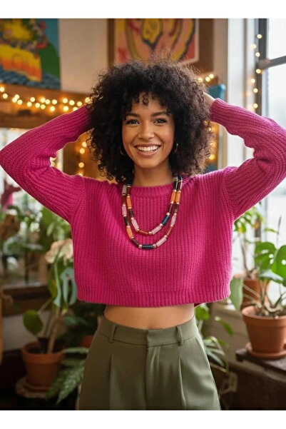 Dorvina Renkli Akrilik Boncuk 2li Tasarım Bjuteri Kolye Takı