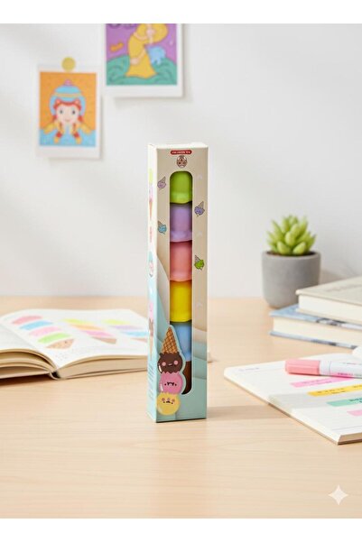 Duru Dijital Dondurma Şekilli 5'li Fosforlu Kalem Seti Pastel Renkler Tasarım...