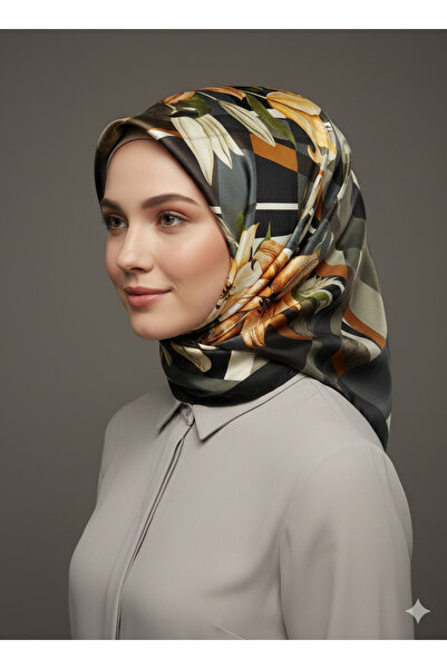 Levidor 90X90 Silk Look Orange - Green - Black - Gray Crystal Scarf – Twill