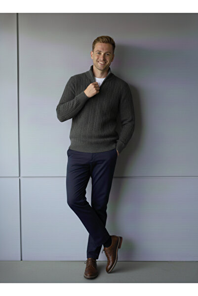 Ewarro سترة تريكو رجالية بياقة حاكم وسحاب نصفي