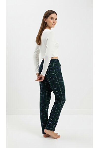 noend Women's Pajama Bottoms Green Plaid Comfortable Fit Velvety Softness