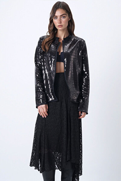 bacc Women's Black Sequined Open Form Jacket Bchesq-251161